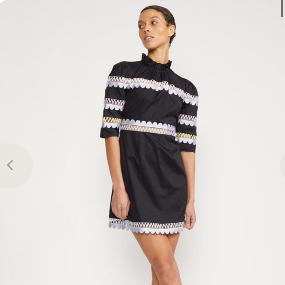 Cynthia Rowley Whitley Scallop Embroidered Black Dress